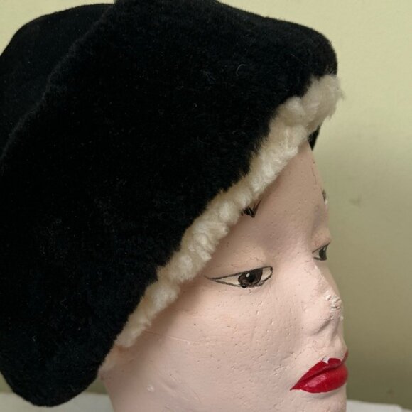 Vintage Shearling Bucket Rimmed Hat Sheepskin Fur Cozy Warm Leather Custom Fur - Picture 12 of 13